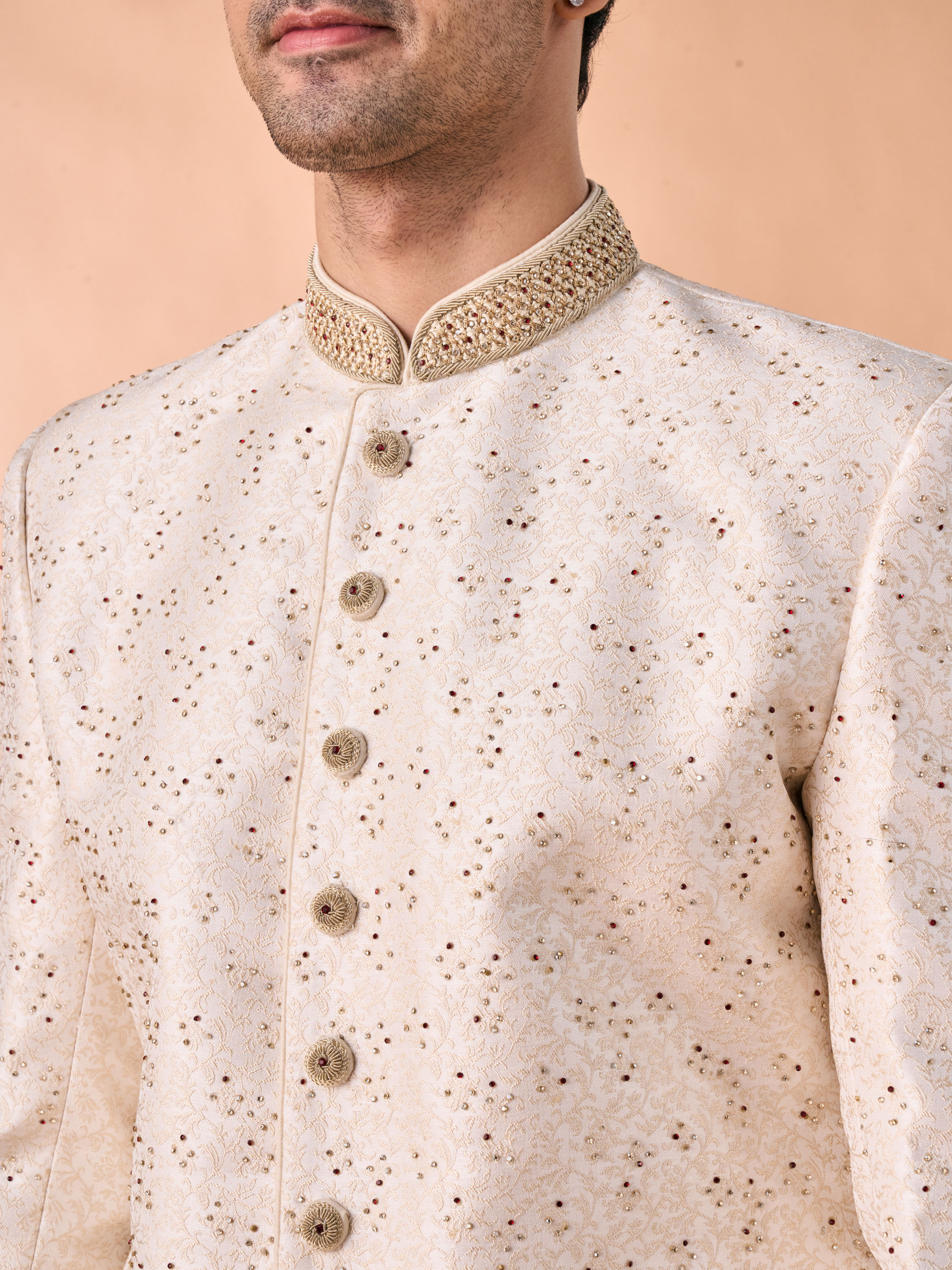 Manyavar Men Cream-coloured Radiant Sherwani