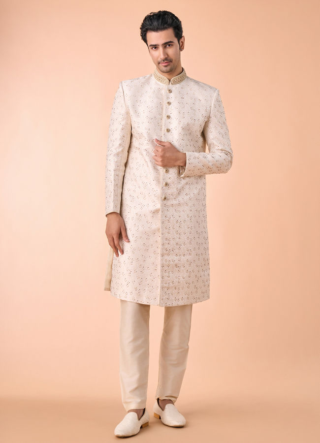 Manyavar Men Cream-coloured Radiant Sherwani