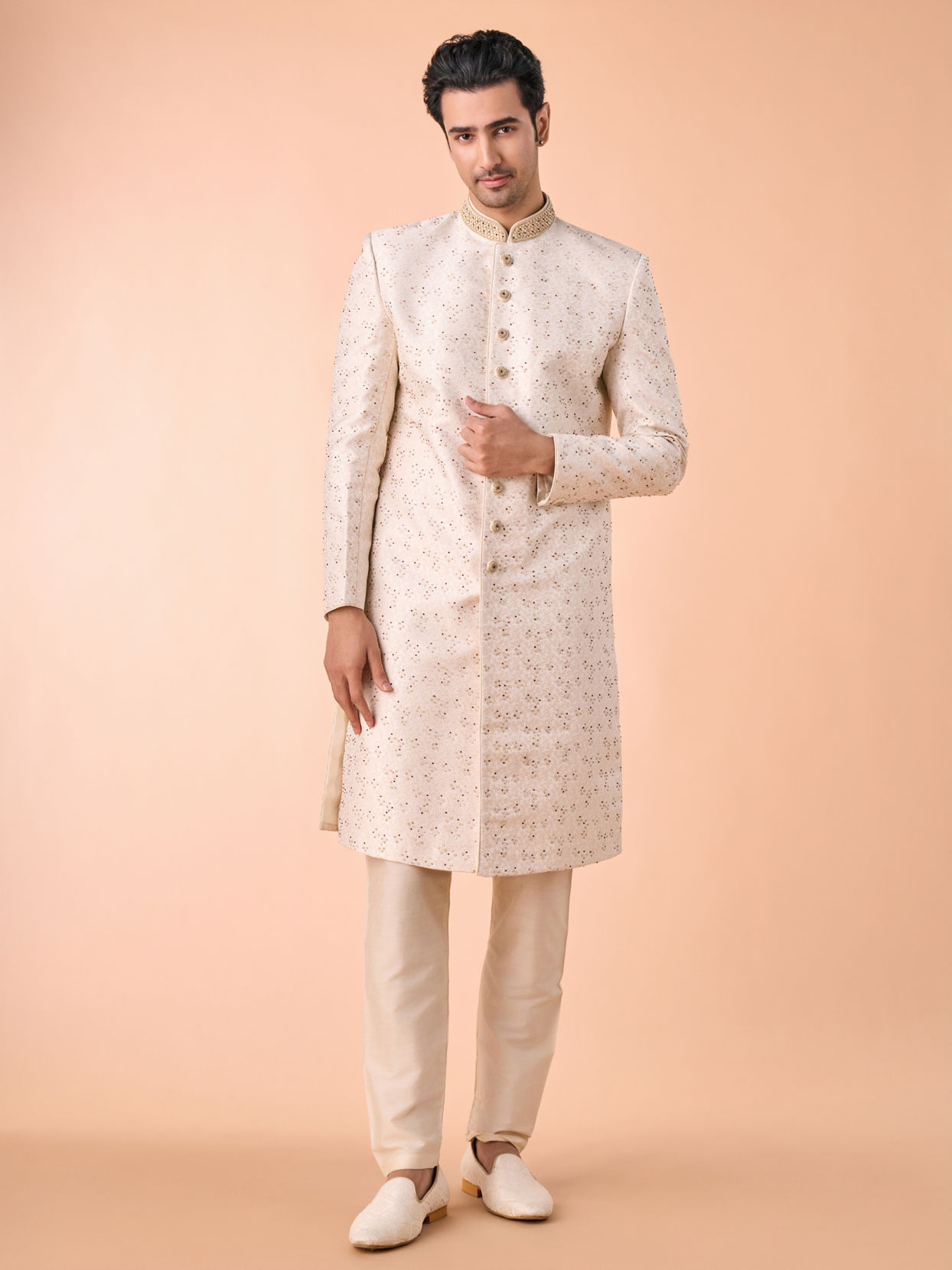 Manyavar Men Cream-coloured Radiant Sherwani