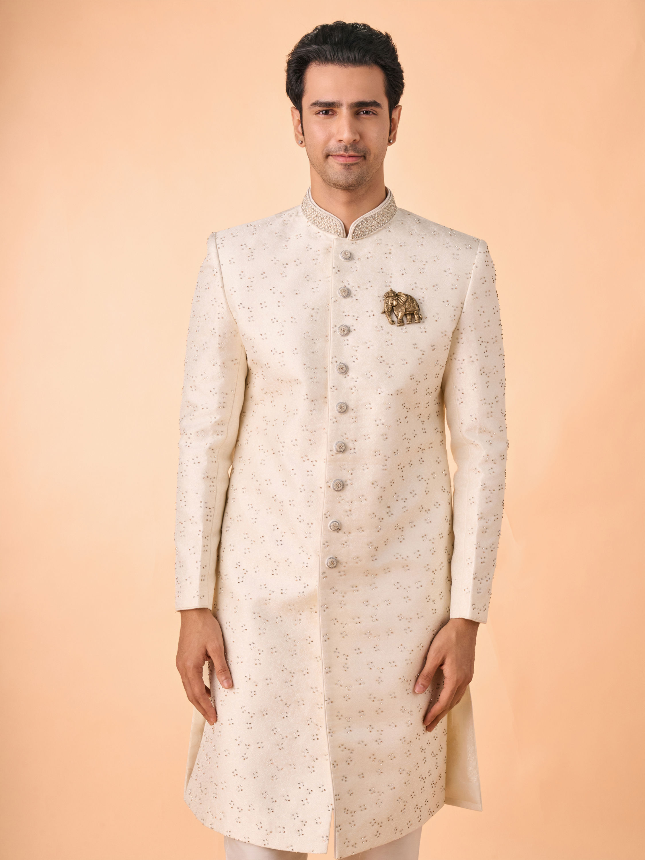 Manyavar Men Exquisite Cream Ensemble Sherwani