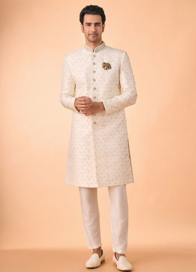 Manyavar Men Exquisite Cream Ensemble Sherwani