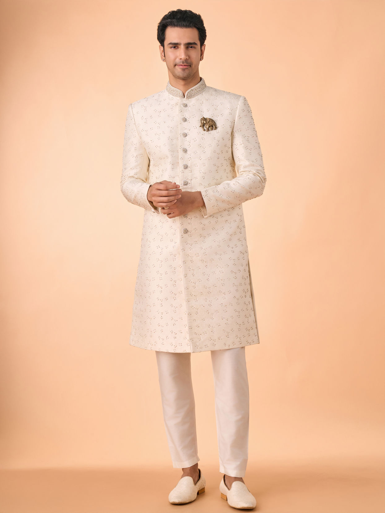 Manyavar Men Exquisite Cream Ensemble Sherwani