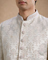 Manyavar Men Cream Brocade Hand Embroidered Sherwani
