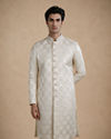 Manyavar Men Cream Brocade Hand Embroidered Sherwani