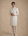 Manyavar Men Cream Brocade Hand Embroidered Sherwani