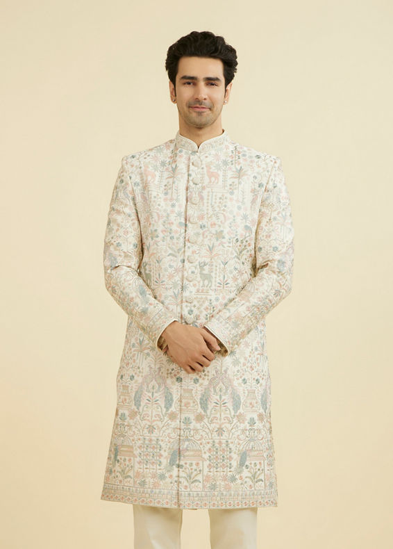 Manyavar Men Regal Cream Sherwani Ensemble