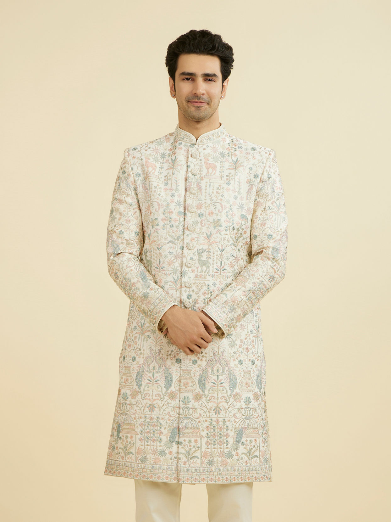 Manyavar Men Regal Cream Sherwani Ensemble