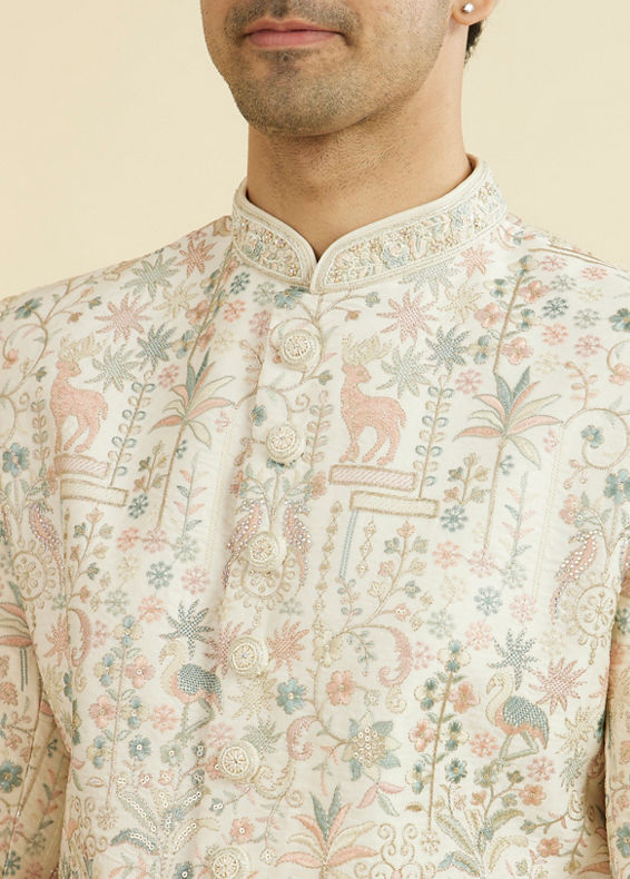 Manyavar Men Regal Cream Sherwani Ensemble