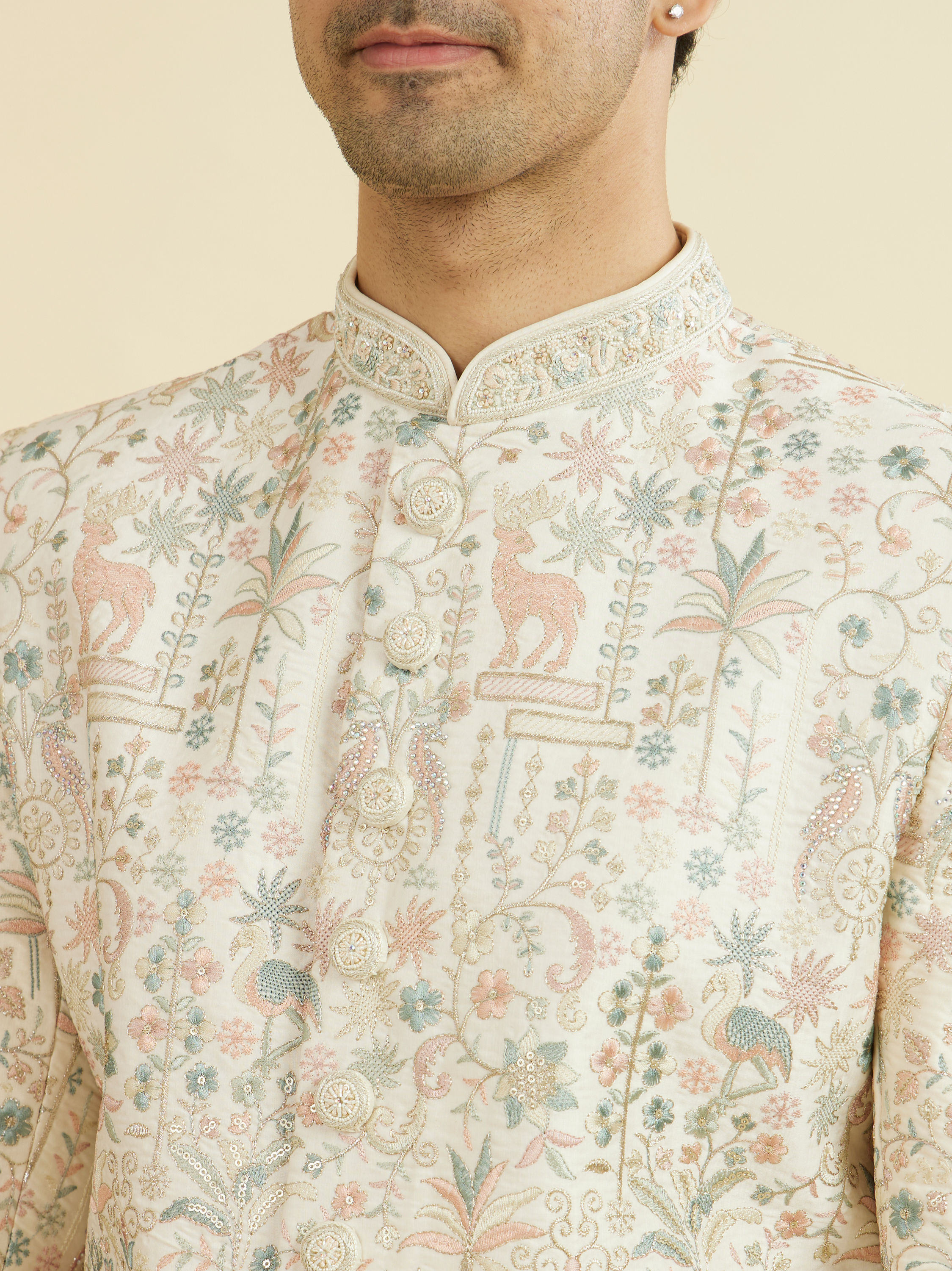 Manyavar Men Regal Cream Sherwani Ensemble