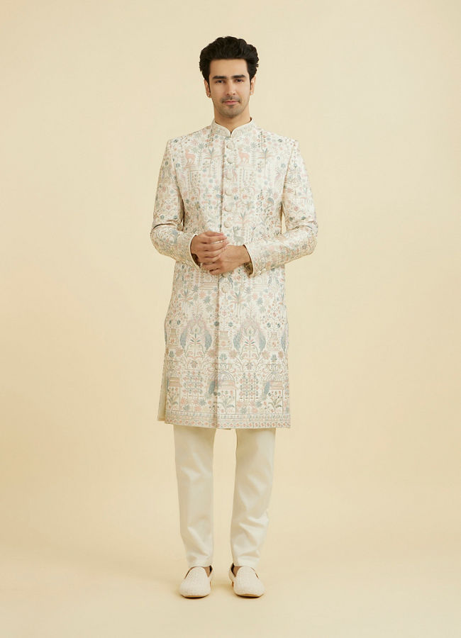 Manyavar Men Regal Cream Sherwani Ensemble
