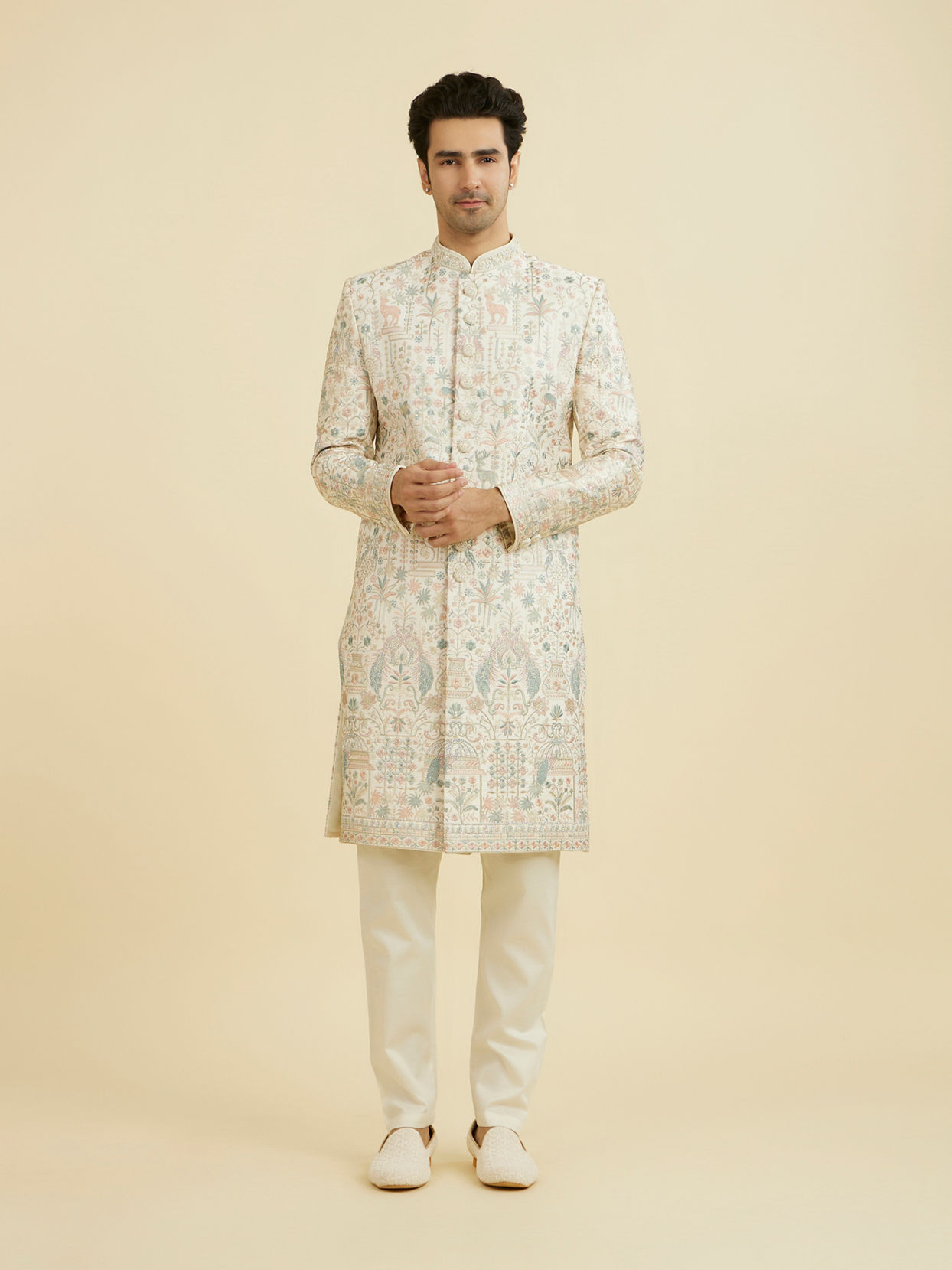 Manyavar Men Regal Cream Sherwani Ensemble