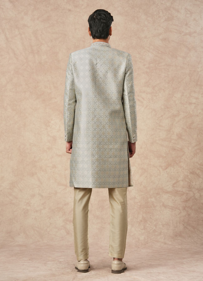 Manyavar Men Pista Green Brocade Sherwani