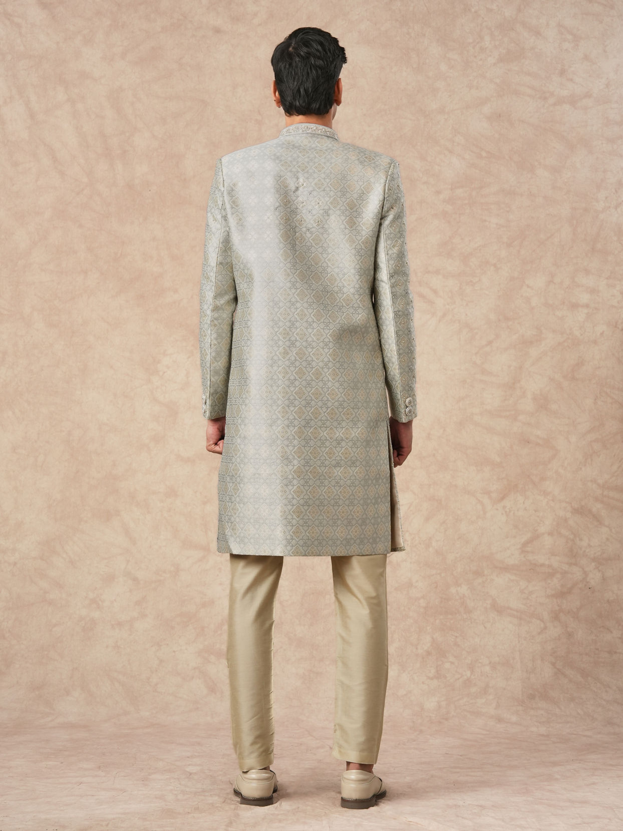 Manyavar Men Pista Green Brocade Sherwani