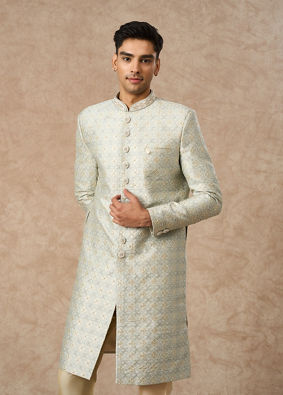 Manyavar Men Pista Green Brocade Sherwani