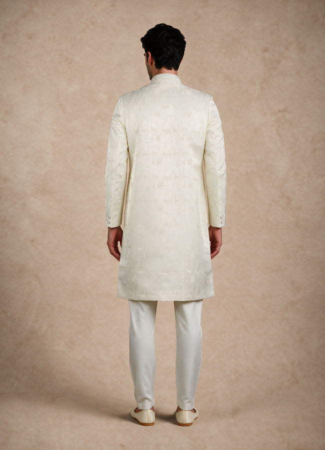 Manyavar Men Cream Brocade Sherwani with Self-Texture