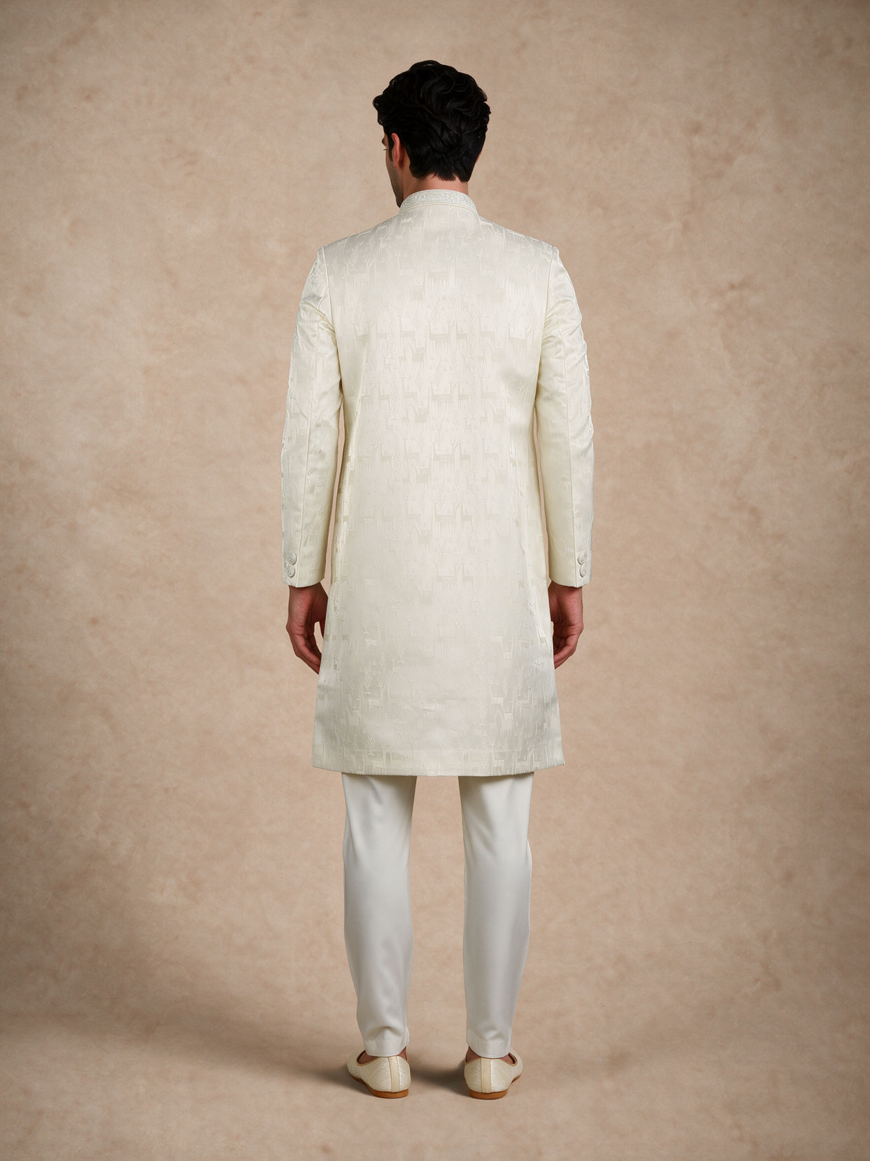 Manyavar Men Cream Brocade Sherwani with Self-Texture