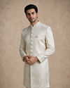 Manyavar Men Cream Brocade Sherwani with Self-Texture