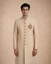 Manyavar Men Beige Blended Viscose Sherwani with Embroidery