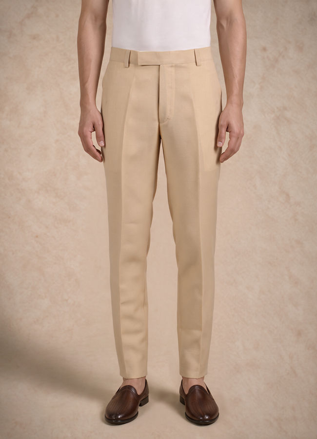 Manyavar Men Beige Blended Viscose Sherwani with Embroidery