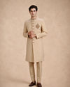 Manyavar Men Beige Blended Viscose Sherwani with Embroidery