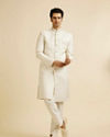 Manyavar Men White Bel Buti Patterned Sherwani Set
