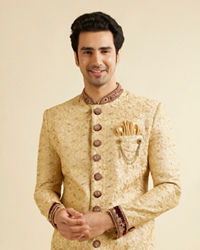 Manyavar Men Aristocratic Fawn Color Sherwani Suit