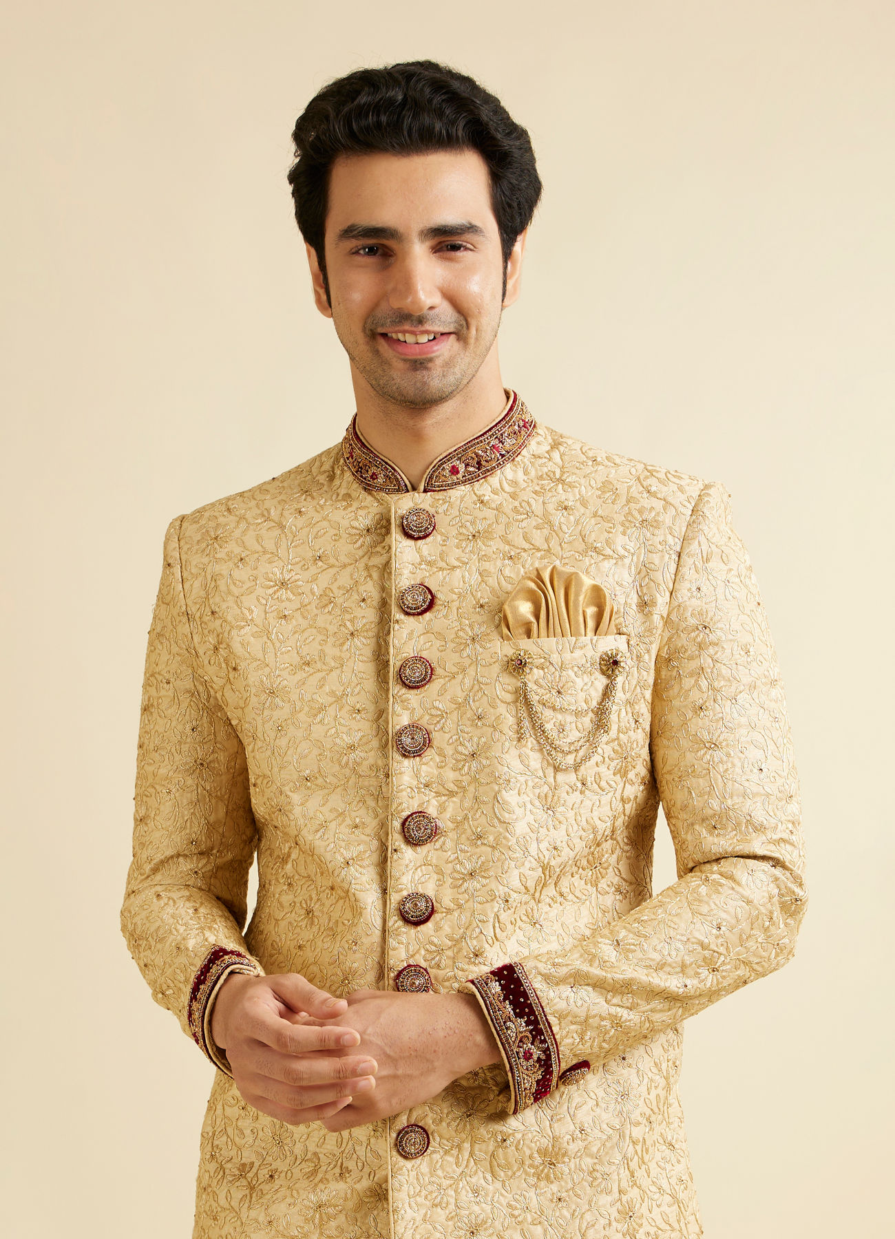 Manyavar Men Aristocratic Fawn Color Sherwani Suit