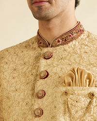 Manyavar Men Aristocratic Fawn Color Sherwani Suit