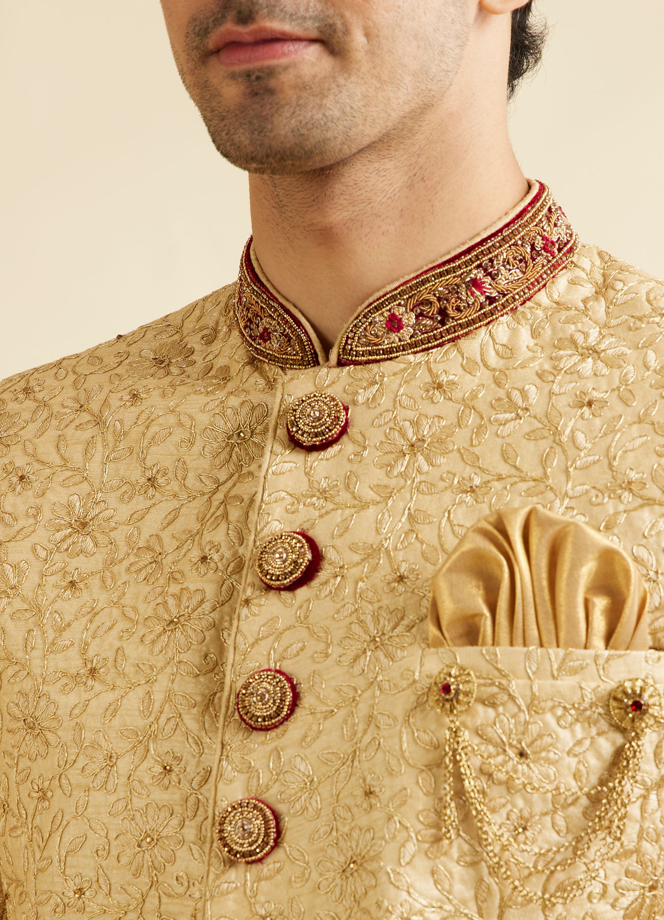 Manyavar Men Aristocratic Fawn Color Sherwani Suit