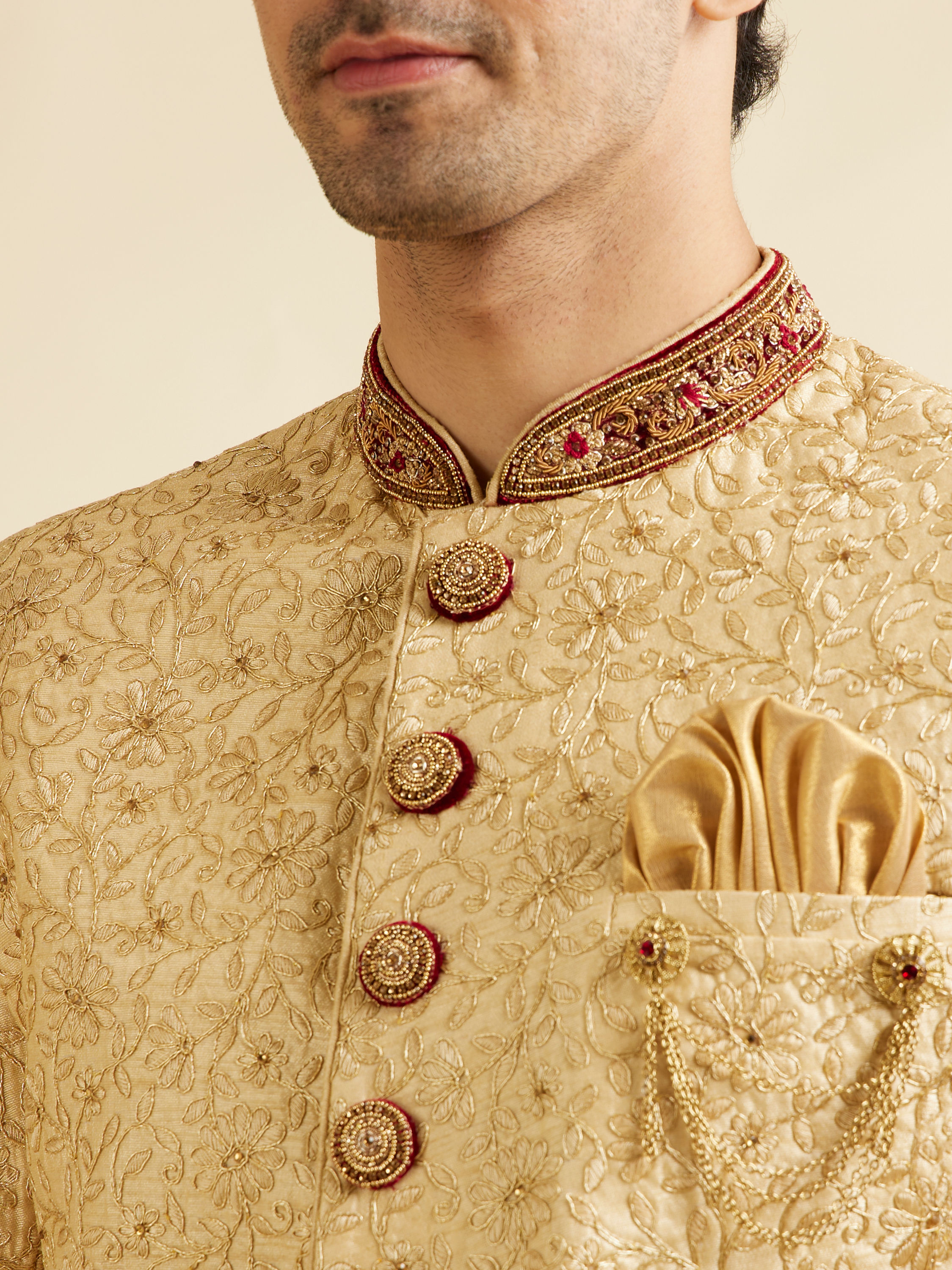 Manyavar Men Aristocratic Fawn Color Sherwani Suit