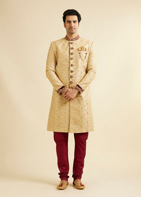 alt message - Manyavar Men Aristocratic Fawn Color Sherwani Suit image number 2