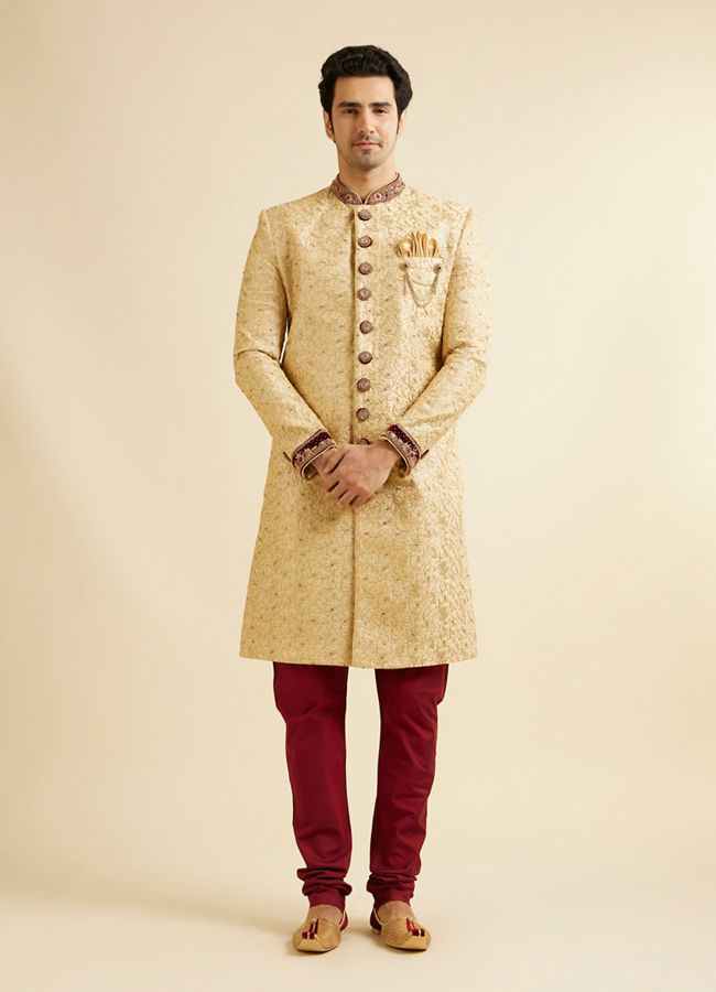 Manyavar Men Aristocratic Fawn Color Sherwani Suit