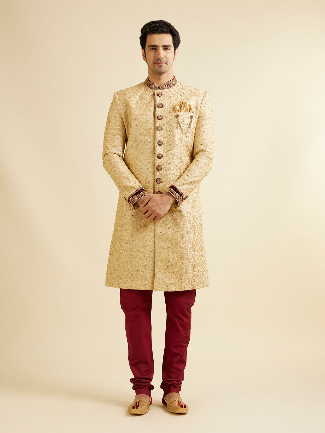 Manyavar Men Aristocratic Fawn Color Sherwani Suit