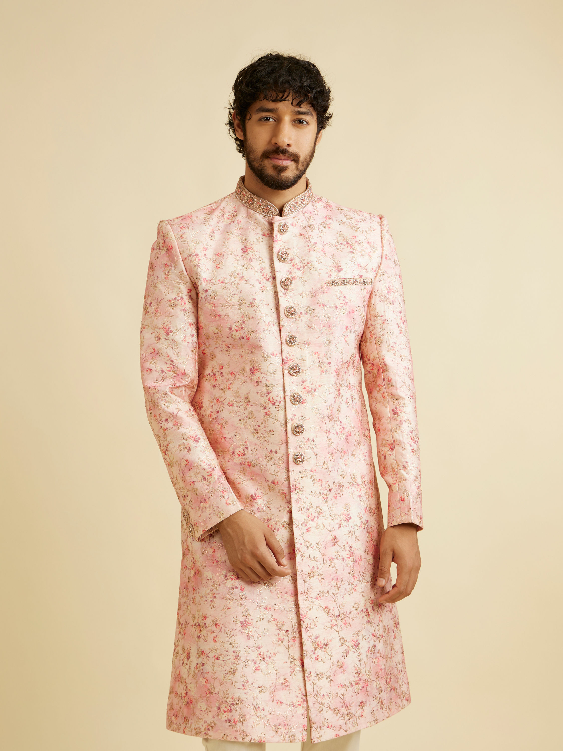 Manyavar Men Exquisite Pastel Pink Sherwani