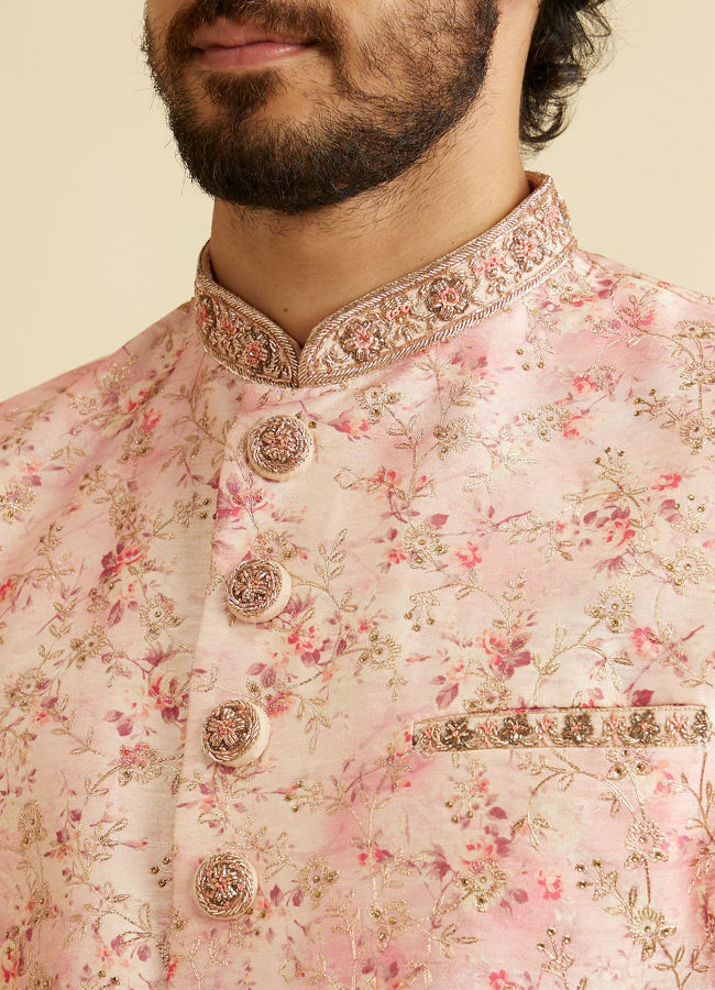 alt message - Manyavar Men Exquisite Pastel Pink Sherwani image number 1