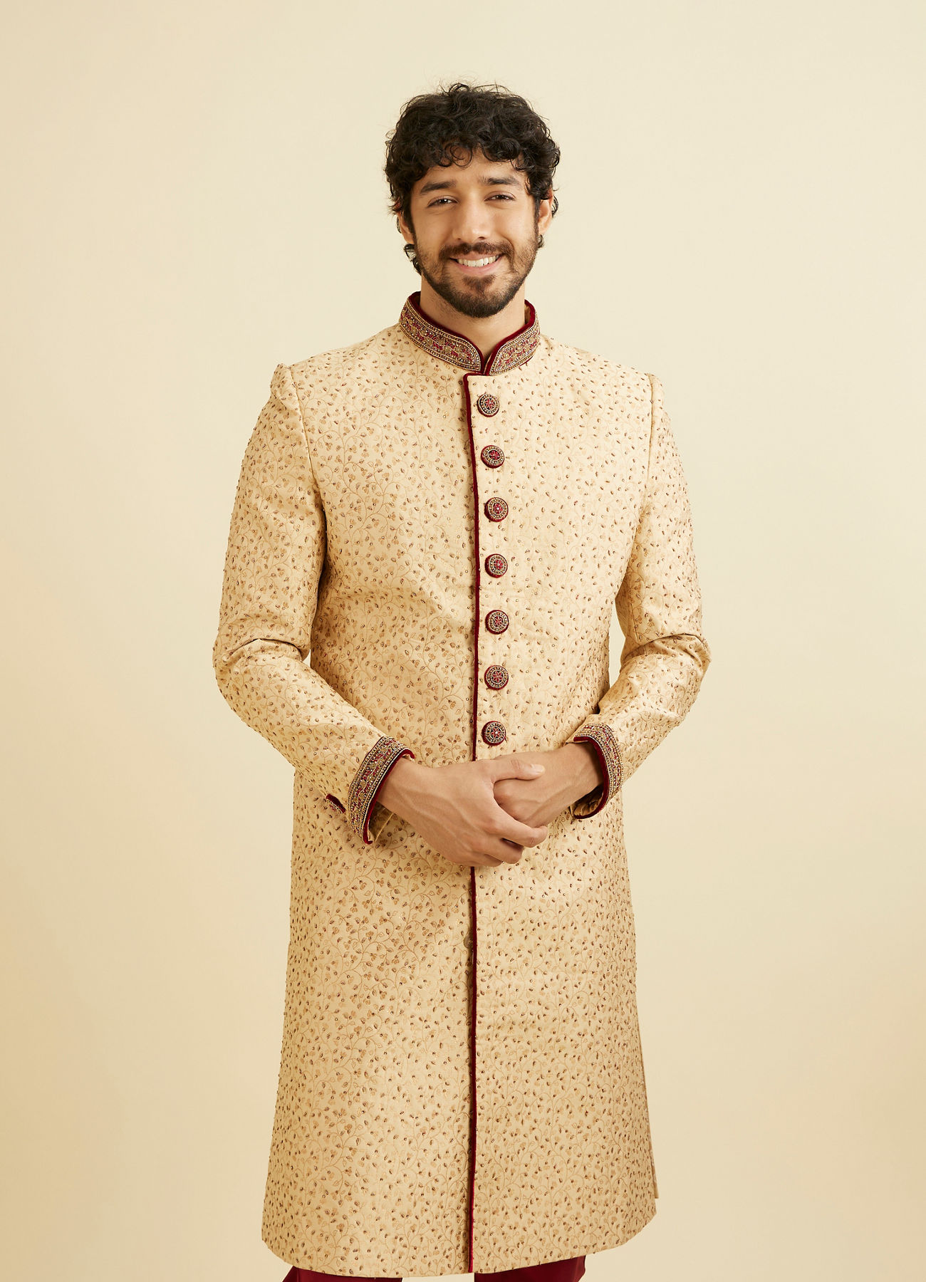 Manyavar Men Opulent Fawn Sherwani Set