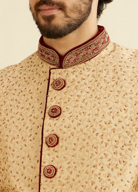 Manyavar Men Opulent Fawn Sherwani Set