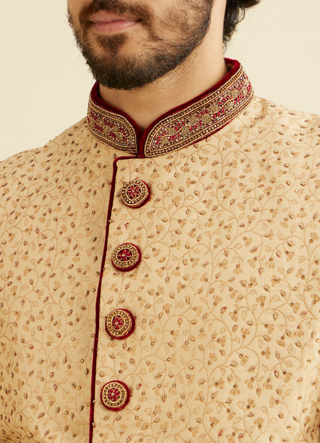 alt message - Manyavar Men Opulent Fawn Sherwani Set image number 1