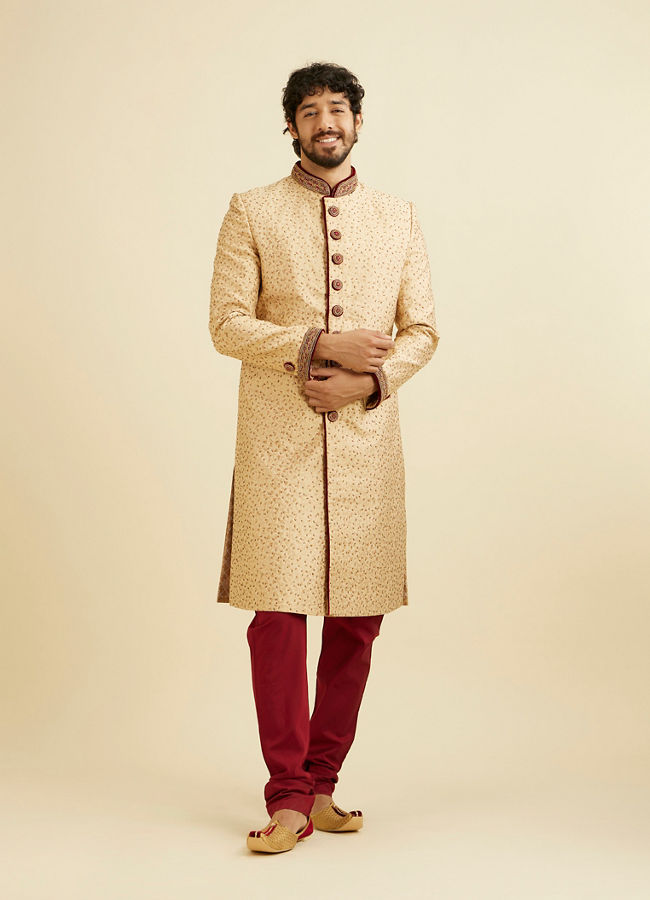 alt message - Manyavar Men Opulent Fawn Sherwani Set image number 2