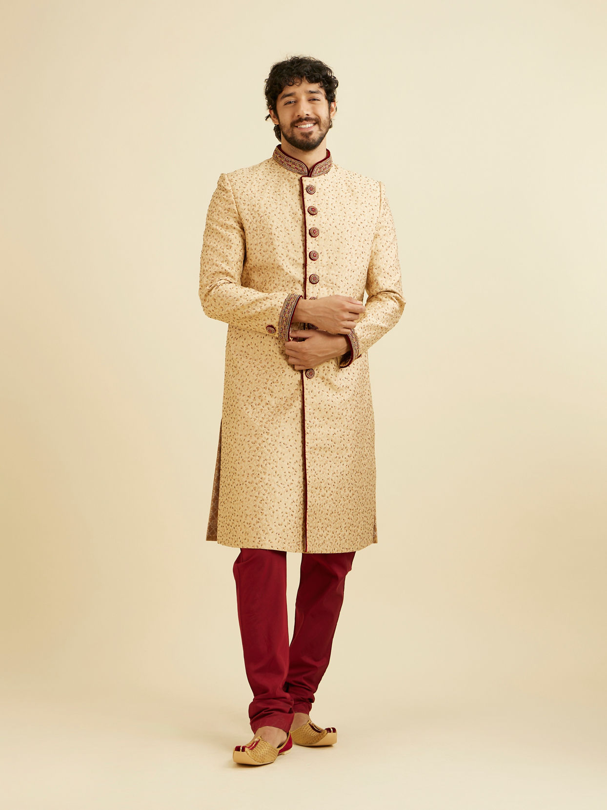 alt message - Manyavar Men Opulent Fawn Sherwani Set image number 2