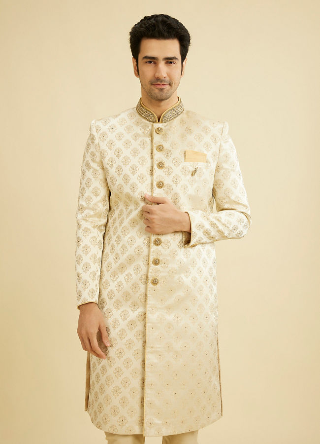 Manyavar Men Plush Biscuit Shade Sherwani