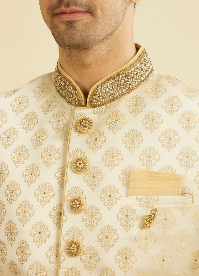 Manyavar Men Plush Biscuit Shade Sherwani