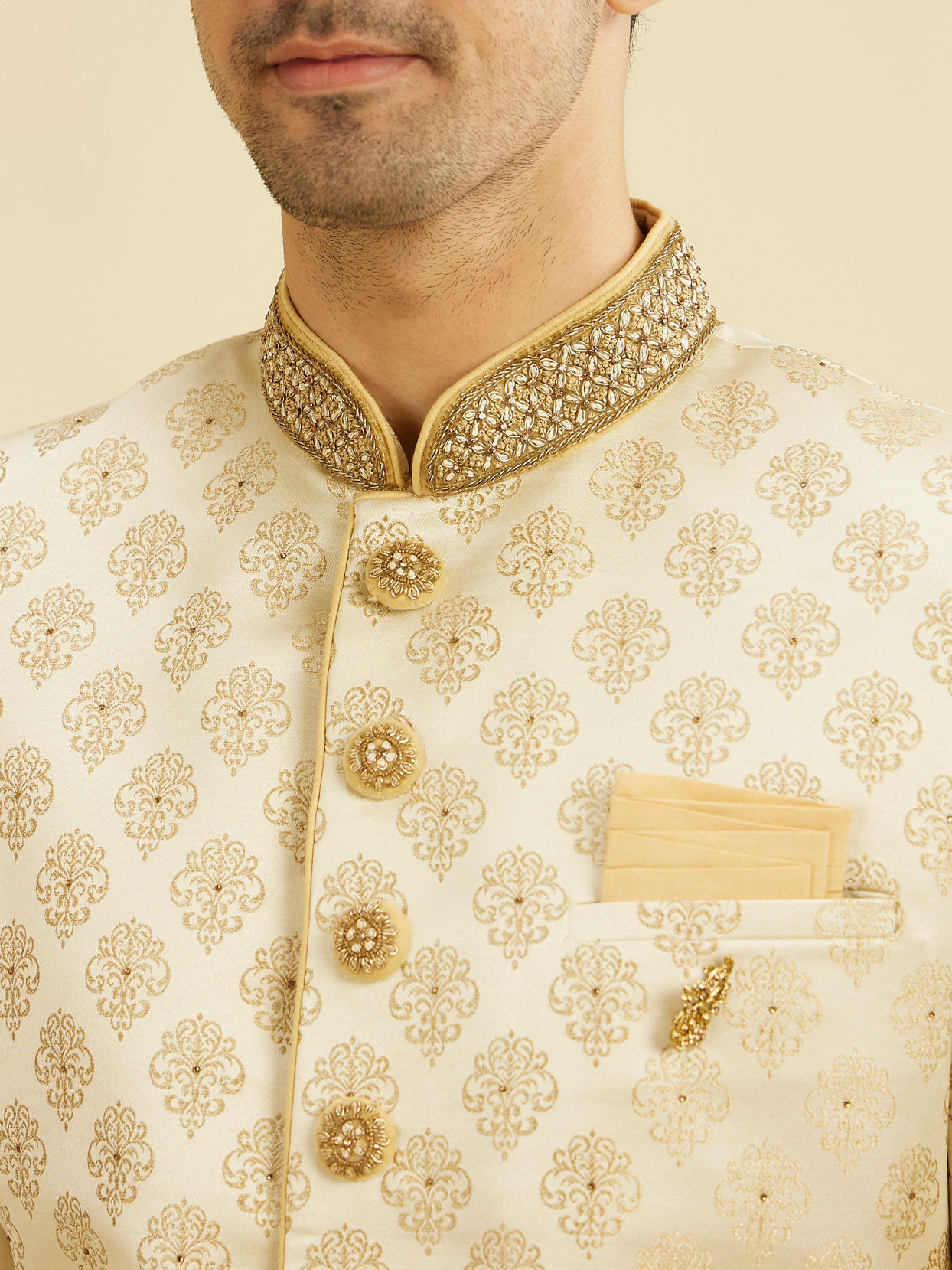 Manyavar Men Plush Biscuit Shade Sherwani