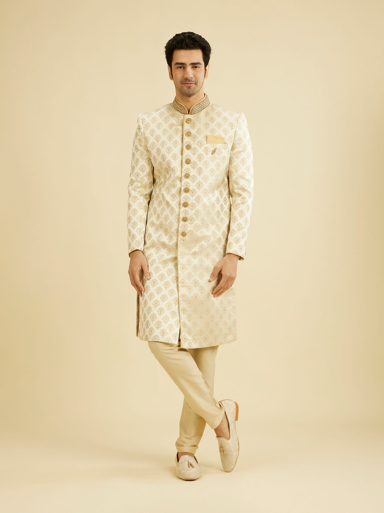 Manyavar Men Plush Biscuit Shade Sherwani