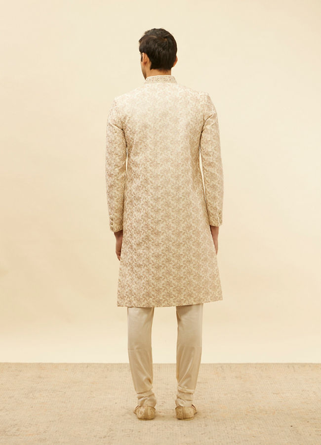Manyavar Men French Rose Pink Floral Patterned Sherwani Set