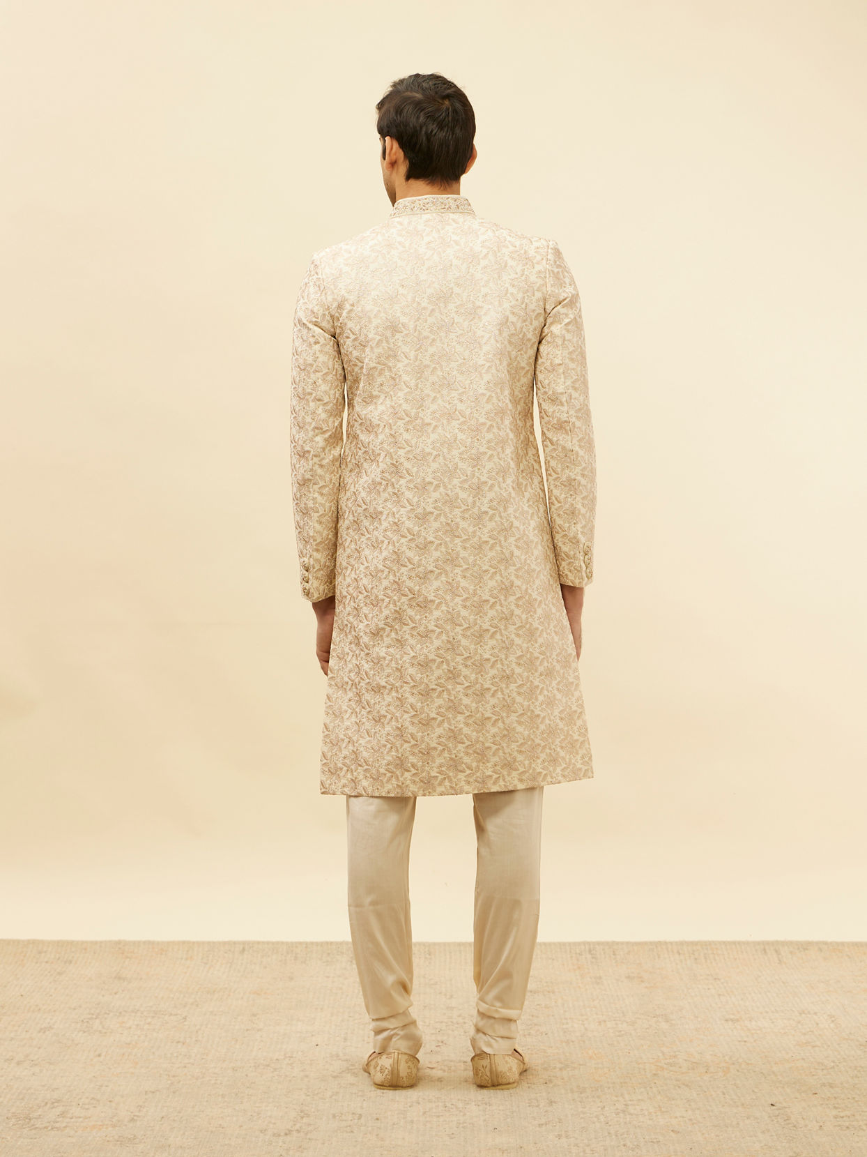Manyavar Men French Rose Pink Floral Patterned Sherwani Set