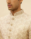 Manyavar Men French Rose Pink Floral Patterned Sherwani Set