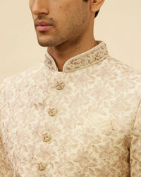Manyavar Men French Rose Pink Floral Patterned Sherwani Set