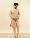 alt message - Manyavar Men Conch Shell Pink Floral Patterned Sherwani Set image number 3