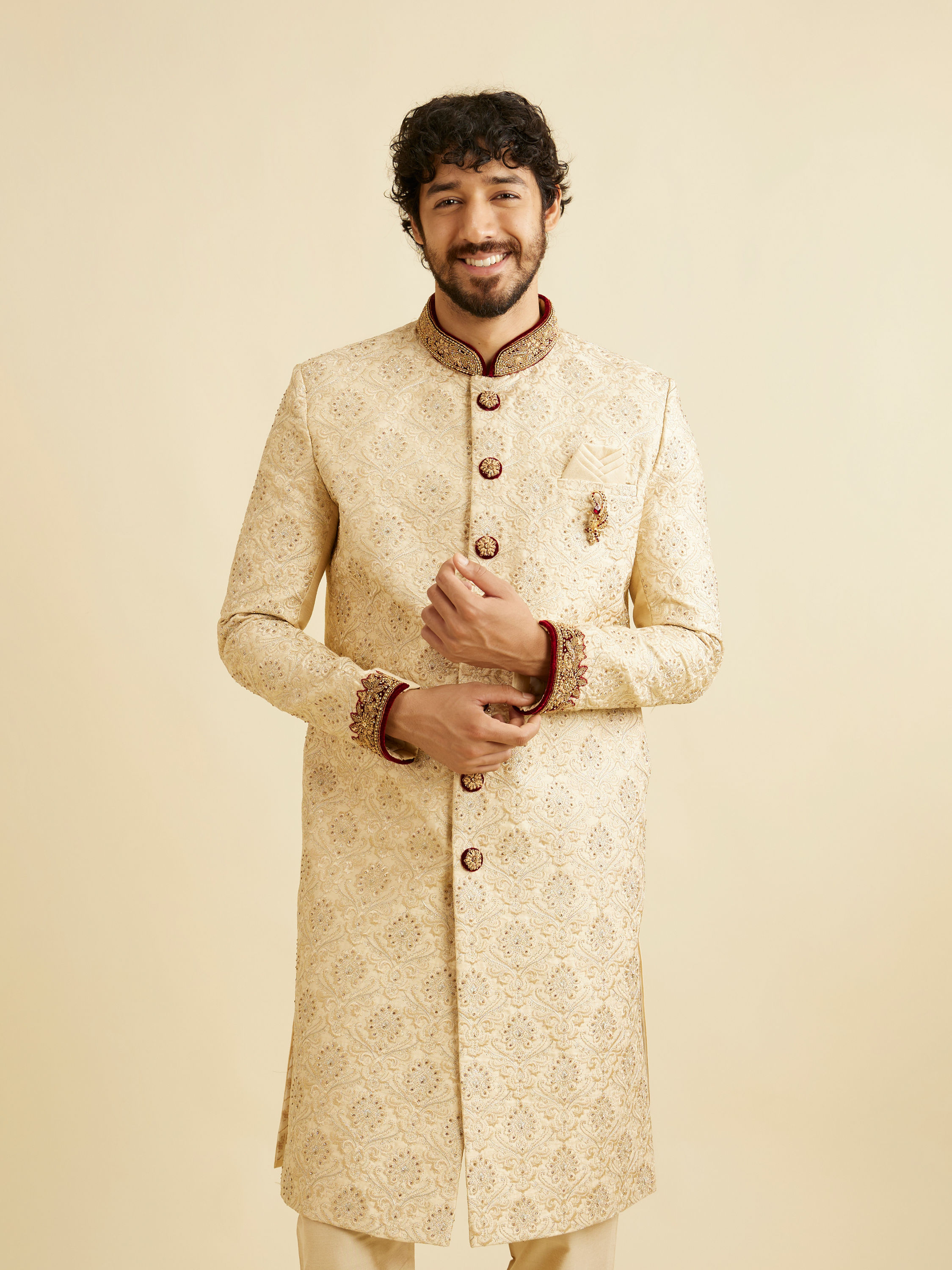 Manyavar Men Beige Embellished Sherwani